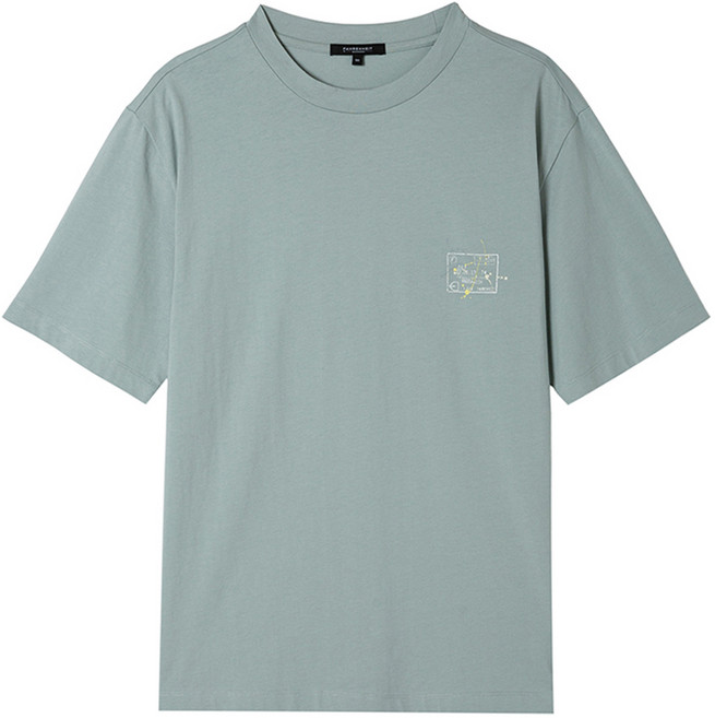 파렌하이트 남성용 통기성 TRIP 패스포트 아트 배색 그래픽 라운드 반팔 티셔츠 FEIBD3802