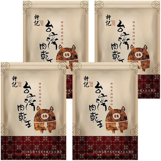 Taiwan dried meat king 軒記 台灣肉乾王 原味豬肉酥 嚴選檢驗合格台灣溫體豬後腿肉 傳統手工炒烤烘 無添加防腐劑 口感鬆脆扎實, 230g, 4包