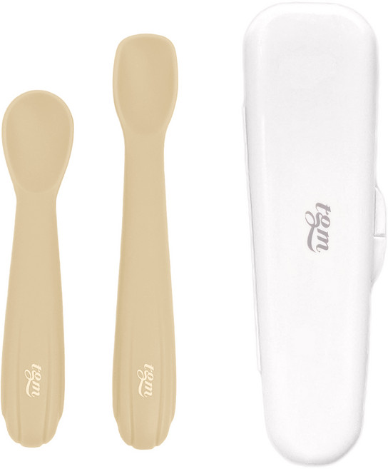 티지엠 실리콘 조가비 이유식스푼 스몰 + 미디엄 + 케이스 세트, 베이지, 1세트