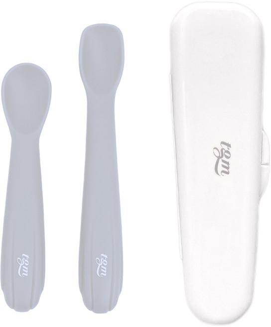티지엠 실리콘 조가비 이유식스푼 스몰 + 미디엄 + 케이스 세트, 애쉬블루, 1세트