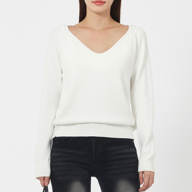 엘쏘 여성용 데일리 브이넥 루즈핏 긴팔 니트