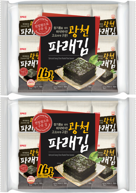 삼육김 광천 파래 도시락김 16p, 64g, 2개