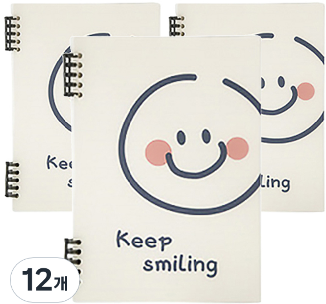 마켓감성 투명커버 코일 메모장, 스마일링, 12개