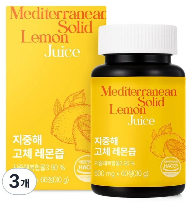 이롭핏 지중해 고체 레몬즙 30g, 3개, 60정 - 쿠팡