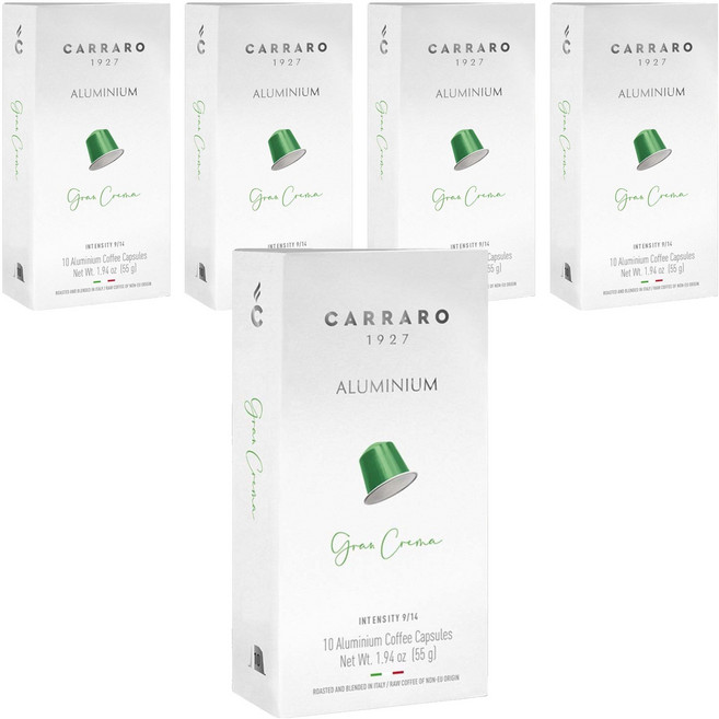 CARRARO 經典濃縮GRAN CREMA 咖啡膠囊 適用Nespresso Original 膠囊咖啡機, 5.5g, 10個, 5盒