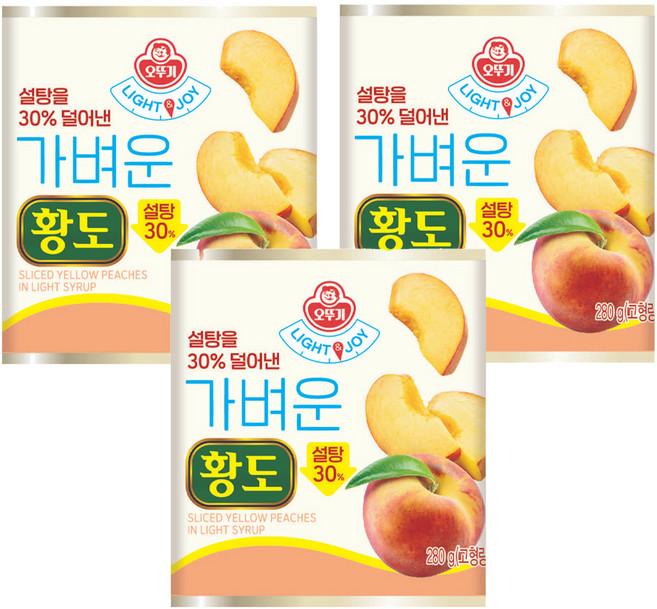 오뚜기 LIGHT 앤 JOY 가벼운 황도, 280g, 3개