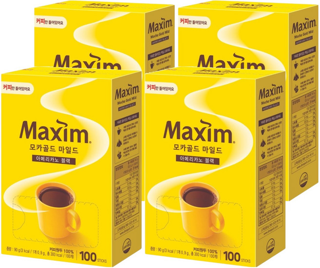 맥심 모카골드 마일드 블랙커피 원두커피스틱, 900mg, 100개입, 4개