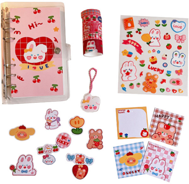 OON 하트 러블리 애니멀 다이어리 + 스티커 팬시 A세트, 혼합색상, 1세트