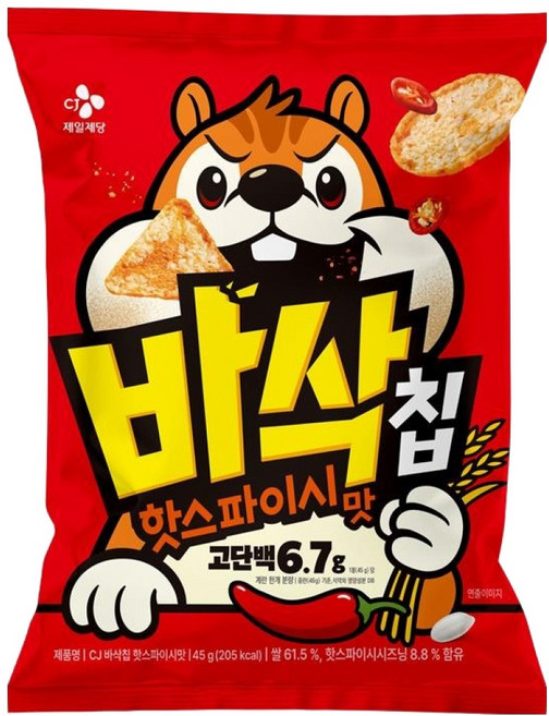 CJ 바삭칩 핫스파이시맛 고단백 쌀과자, 45g, 1개