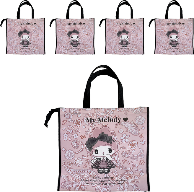 ASUNAROSYA MY MELODY 美樂蒂 購物袋 40 x 38.5 x 17cm, 庫洛米 美樂蒂 粉色 + 紫色, 5個