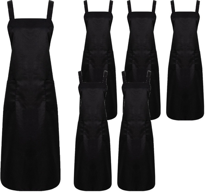 야무진 주방 카페 미용 롱 앞치마, 검정, 6개