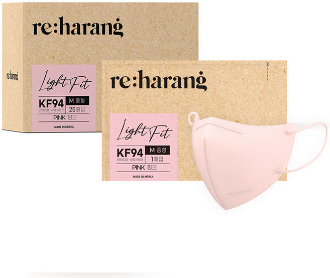 리하랑 KF94 라이트핏 2D 새부리형 일회용마스크 중형, 25개입, 1개, 핑크
