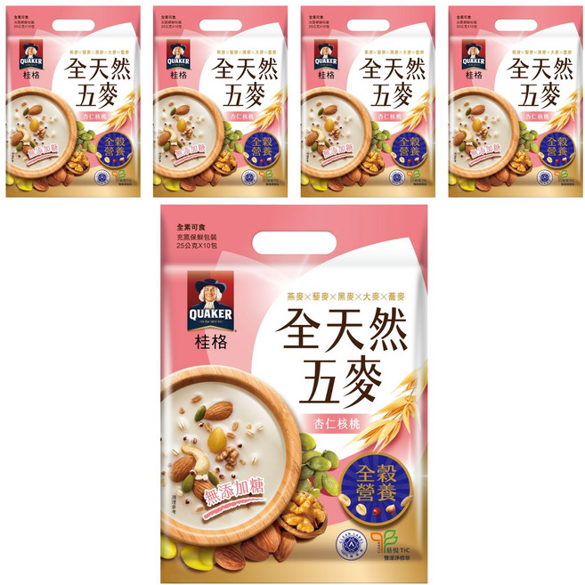 QUAKER 桂格 全天然五麥 杏仁核桃, 250g, 5袋