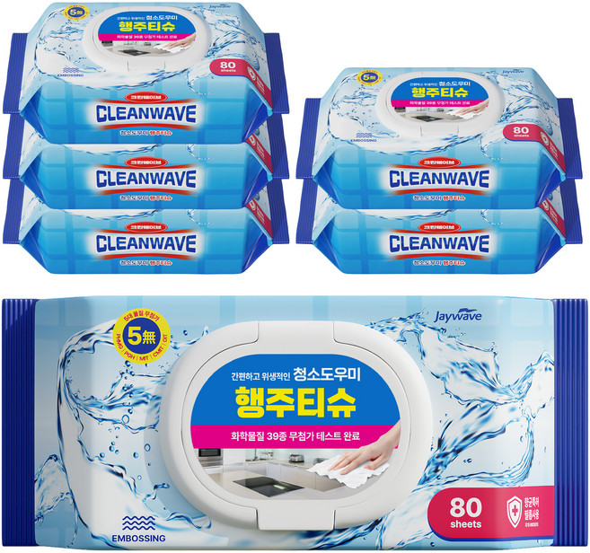 크린웨이브 청소도우미 행주티슈 캡형, 80개입, 6개