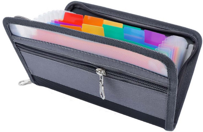 유니비 13포켓 레인보우 지폐 통장 영수증용 지퍼형 미니 아코디언파일 A6, 그레이, 1개