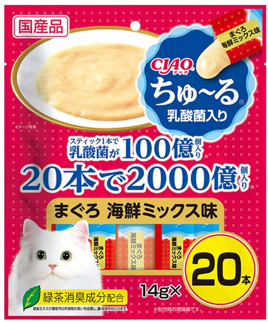 INABA CIAO 啾嚕 乳酸菌肉泥, 鮪魚 + 海鮮綜合, 280g, 1袋