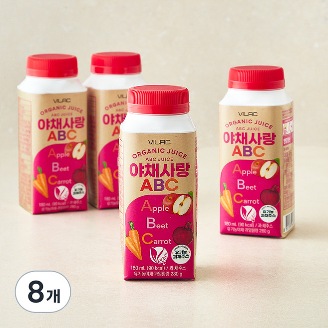 비락 유기농 야채사랑ABC, 180ml, 8개