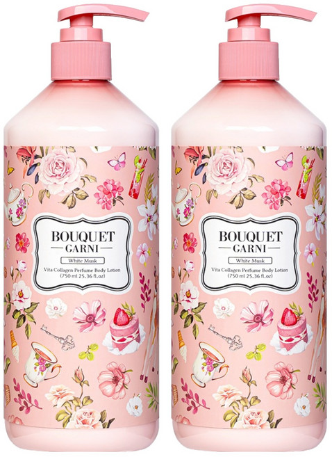 부케가르니 비타콜라겐 퍼퓸 바디로션 화이트머스크향, 750ml, 2개