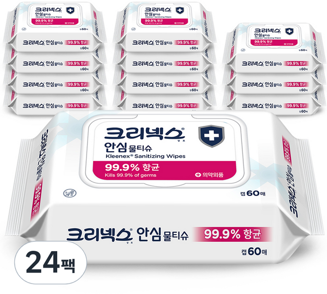 크리넥스 안심 물티슈 캡형, 60개입, 24개