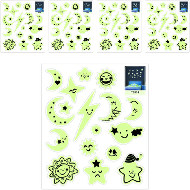 쿠말 천장 별 인테리어 스티커 해별달 21 x 24.5 cm, 야광, 5개