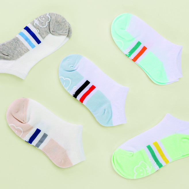 새실로 로이 아동용 벗겨짐 방지 패드 망사 스니커즈 양말 5족세트