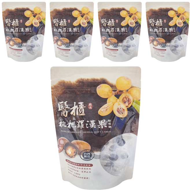 醫櫃 枇杷羅漢果軟喉糖全素, 100g, 5包