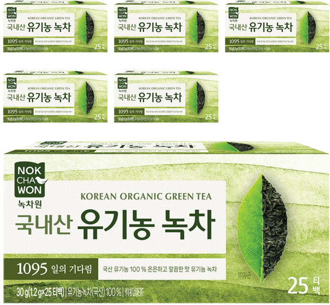 녹차원 국내산 유기농 순수녹차 티백, 1.2g, 25개입, 6개