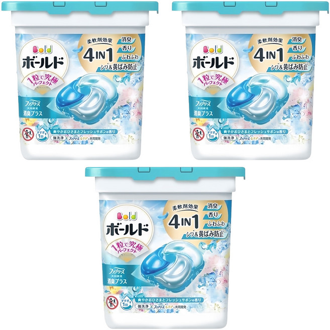 Bold 日本原裝進口 雙色4D洗衣球 清新白桂花皂香 藍色, 11顆, 3盒