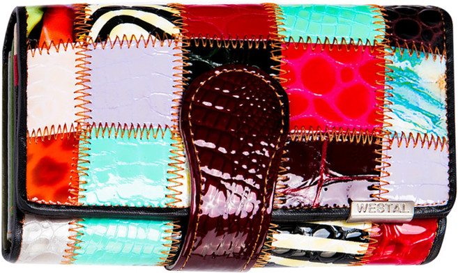 頭層牛皮拼接女士中夾錢包 11卡位 2鈔位 2零錢位