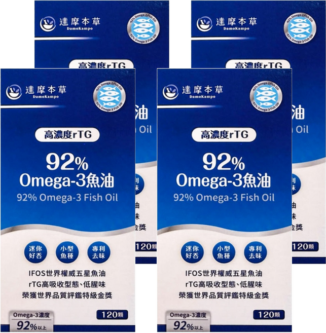 達摩本草 92%Omega3專利深海魚油, 120顆, 450mg, 4盒