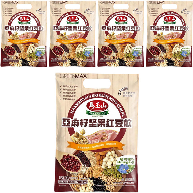 馬玉山 亞麻籽堅果紅豆飲, 336g, 5袋