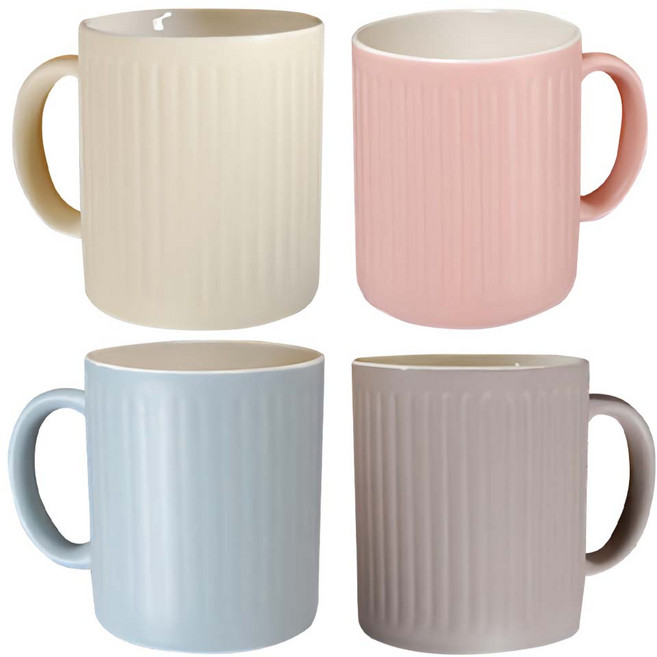 BELUZ CASA 棉花糖粉彩馬克杯 陶瓷 8.6x9.6公分, 淺粉色+卡其棕色+米白色+淺藍色, 1組