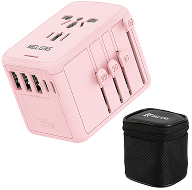 멜리언스 해외여행용 멀티 어댑터 핑크 ML-OL1 + 전용 케이스, 1개