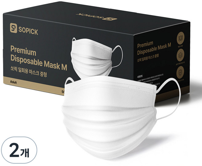 쏘픽 일회용 마스크 중형, 화이트, 2개, 50개입
