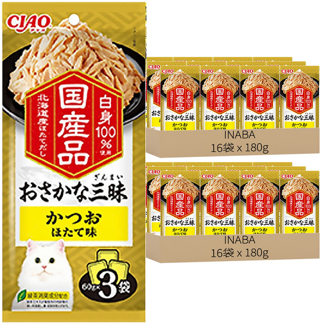 INABA CIAO 啾嚕 豪華魚三昧餐包, 180g, 32袋, 鰹魚 + 干貝