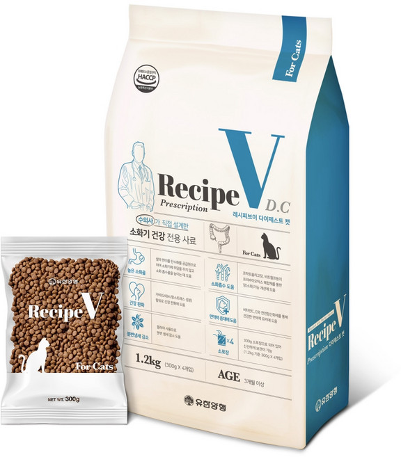 유한양행레시피브이 고양이 처방식 사료, 소화기능/췌장개선, 1.2kg, 1개