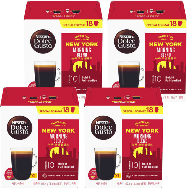 NESCAFE 雀巢咖啡 Dolce Gusto 多趣酷思 紐約美式晨光濃烈咖啡膠囊, 8.3g, 18顆, 4盒