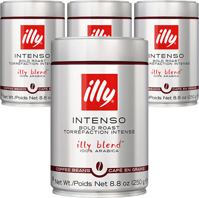 illy 意利 BOLD ROAST豆子Intenso, 無研磨咖啡豆, 250g, 4罐