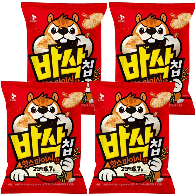 CJ 바삭칩 핫스파이시맛 고단백 쌀과자, 45g, 4개