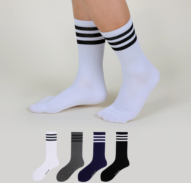 골드만싹스 여성용 스포츠 삼선 링클 장목 양말, 색상혼합, 4개