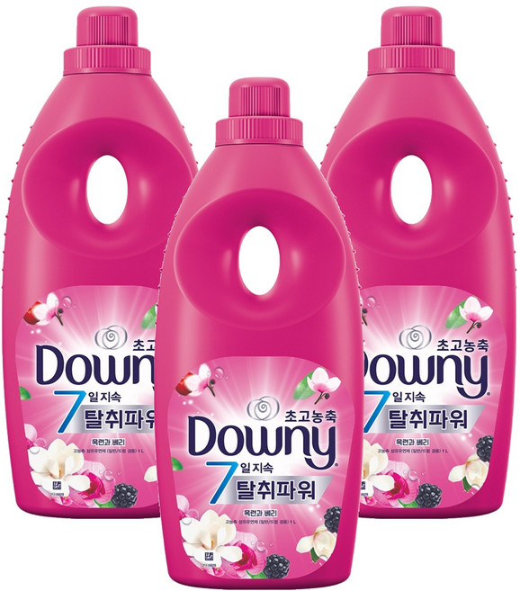 다우니 초고농축 7일지속 탈취파워 섬유유연제 목련과 베리 본품, 1L, 3개