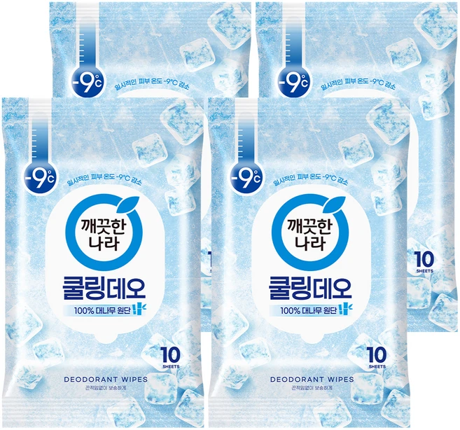 깨끗한나라 페퍼민트 쿨링 휴대용 데오티슈 10p, 66g, 4개 - 쿠팡