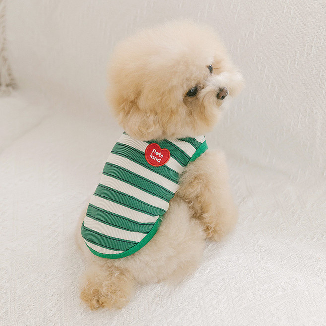 펫츠랜드 강아지 데일리하트 라인즈 티셔츠, 그린, 1개