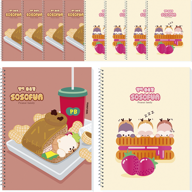 다다 피넛패밀리 영어 좁은칸 슬림 초등 스프링노트, 랜덤발송, 10개