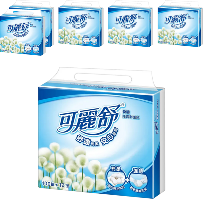 Scott 可麗舒 柔韌抽取式衛生紙 100張, 12包, 6袋