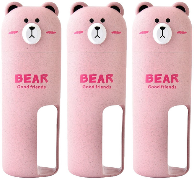 더자카 파스텔 곰돌이 칫솔 케이스, 핑크, 3세트
