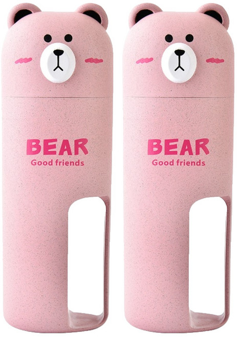 더자카 파스텔 곰돌이 칫솔 케이스, 핑크, 2개