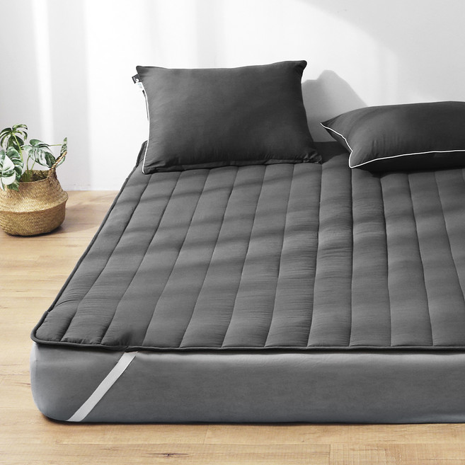 루아베 워싱 누빔 고정밴드형 침대패드, 차콜그레이