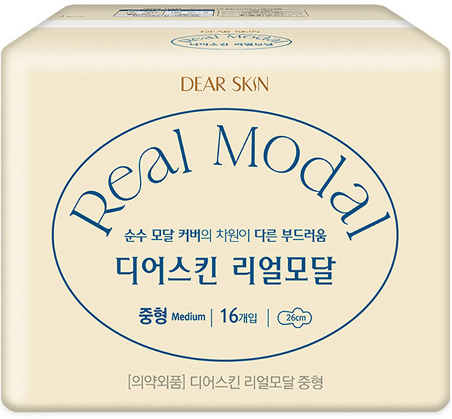디어스킨 리얼모달 생리대 날개형, 중형, 16개입, 1개