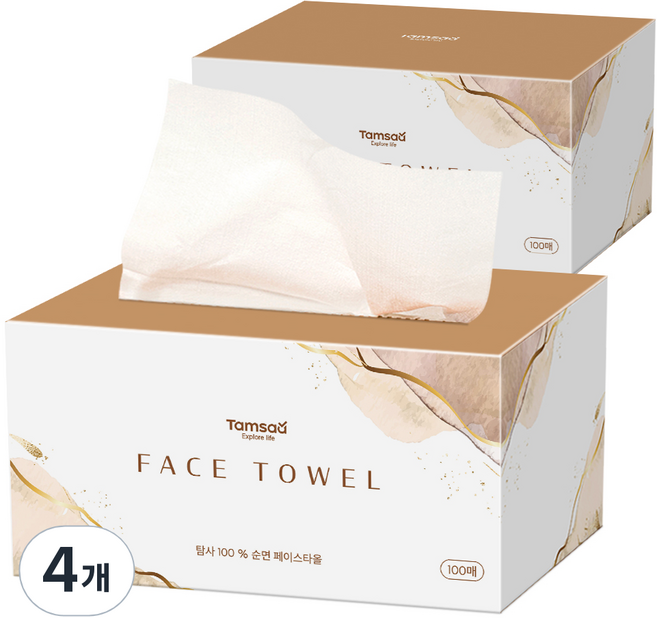 탐사 일회용 순면 페이스타올, 100매입, 4개
